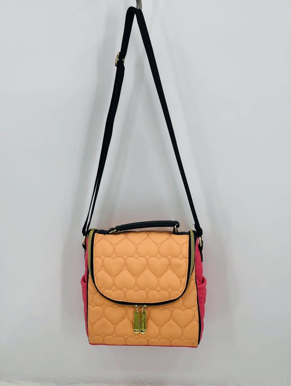 Betsey Johnson Quilted Heart Orange & Pink Lunch Bag
